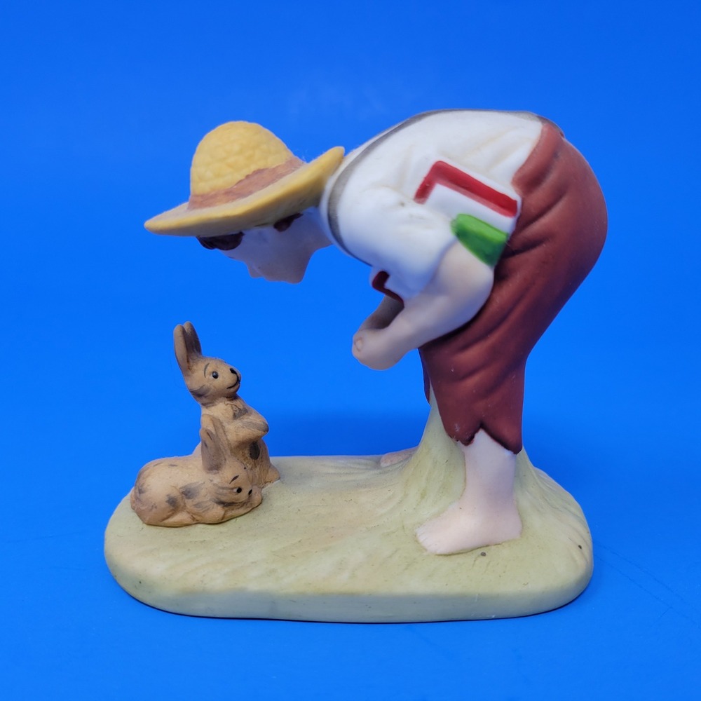 The‎ Danbury Mint Springtime Porcelain Figurine Boy with Rabbits 1990 Vintage